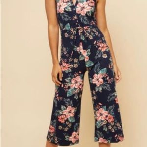 NWT Navy Floral Cropped Wide Leg Jumpsuit